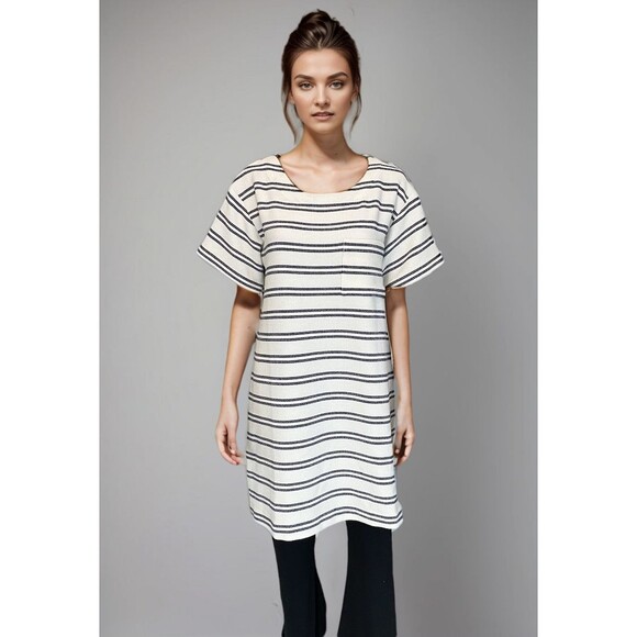 Hatch Dress Sz 2 Striped Maternity Shift Pocket‎ Textured Short Sleeve - Picture 1 of 11